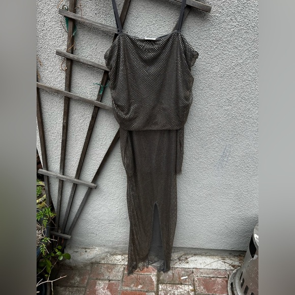 H&M Studio 2023 Rhinestone-Embellished Off-the-Shoulder Dress Charcoal gray/gold - Picture 9 of 16